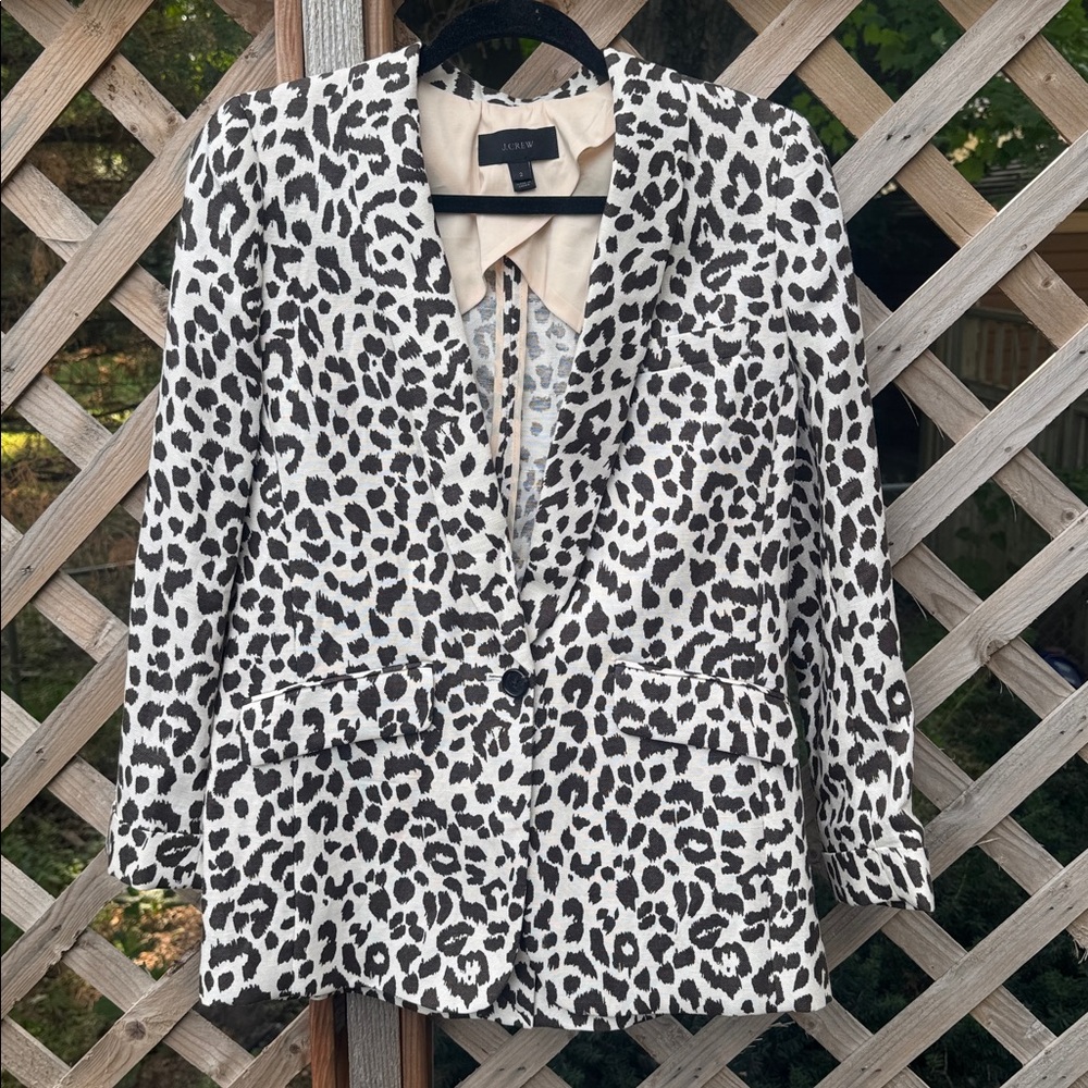 J. Crew Leopard Print Blazer Linen Blazer Size 2